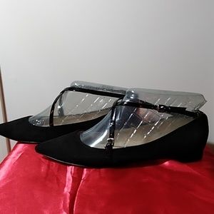 Black suede Nine West flats with ankle strap